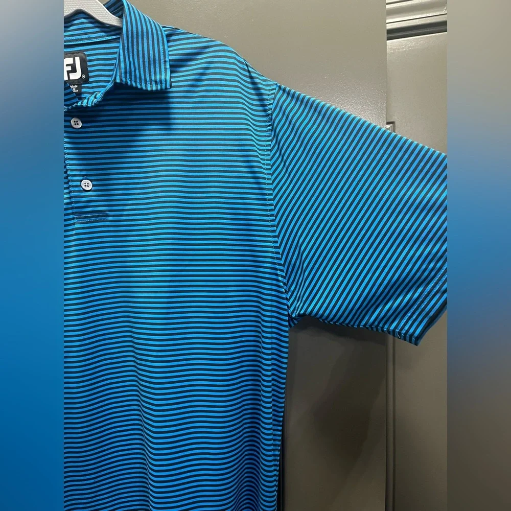 2 for $25 - BUNDLE - FootJoy Men's Blue Striped Golf Polo Shirt Size M - Picture 2 of 6